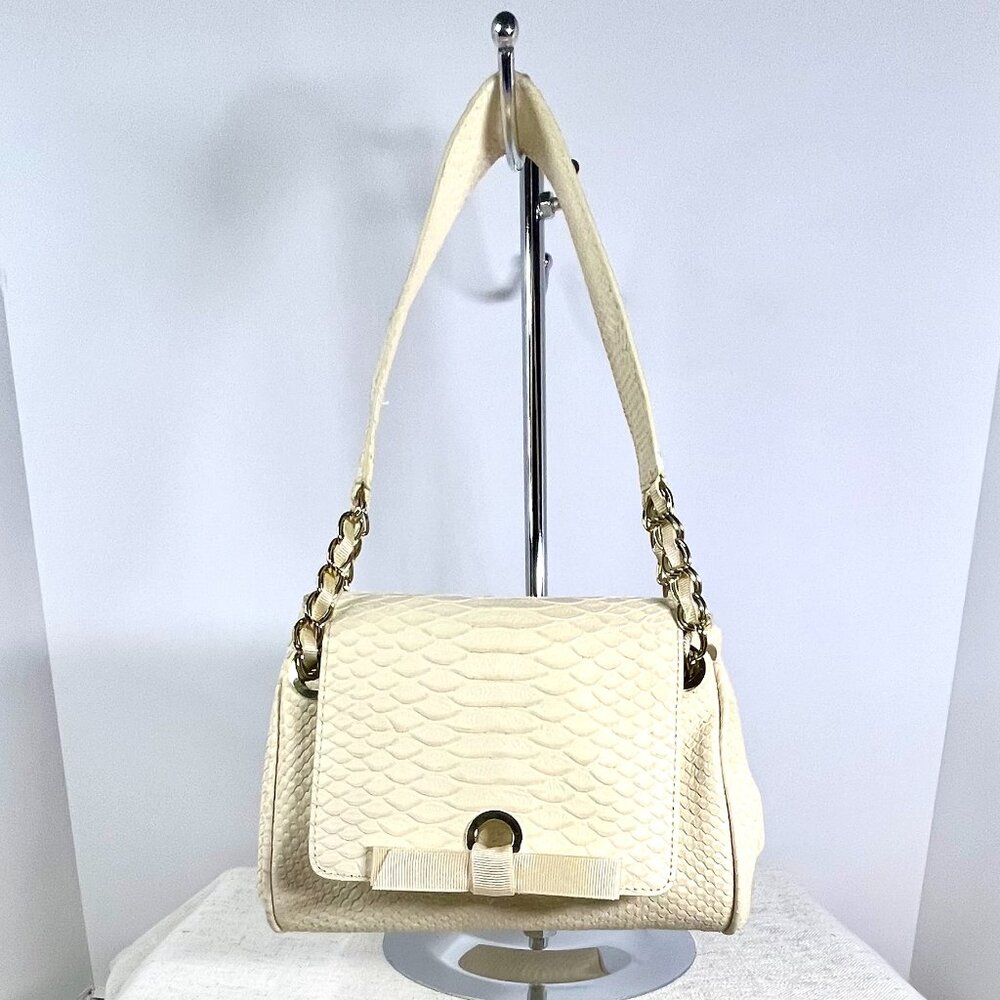 Banana Republic Cream Snake-Embossed Mini Handbag – Gold Chain Handle Trim